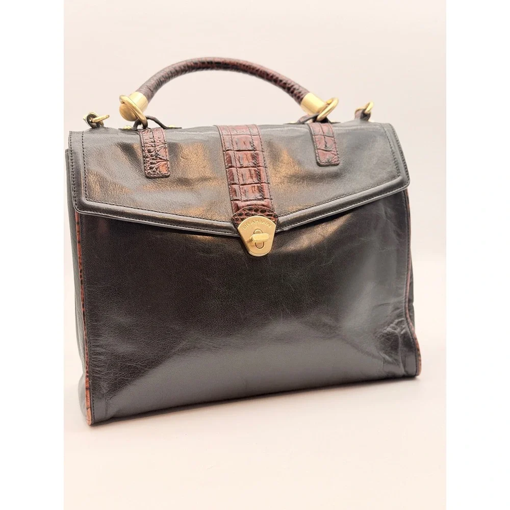 VGVC Brahmim Julia Rose Lady Tuscan Gold Tone Turn Lock Black Brown Briefcase